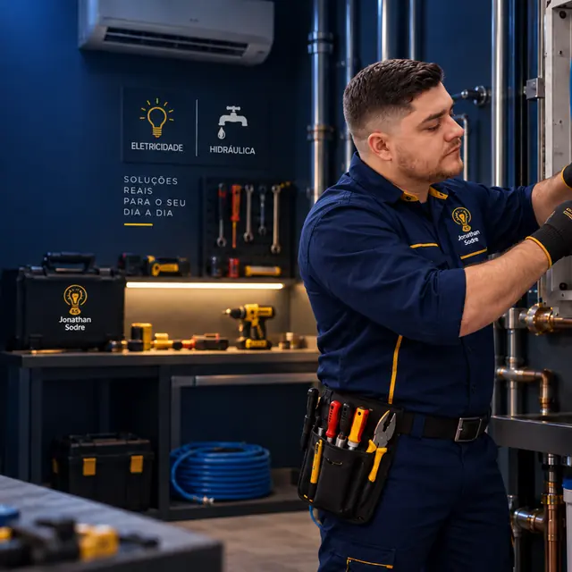 Jonathan Sodré de luvas montando um quadro elétrico na oficina